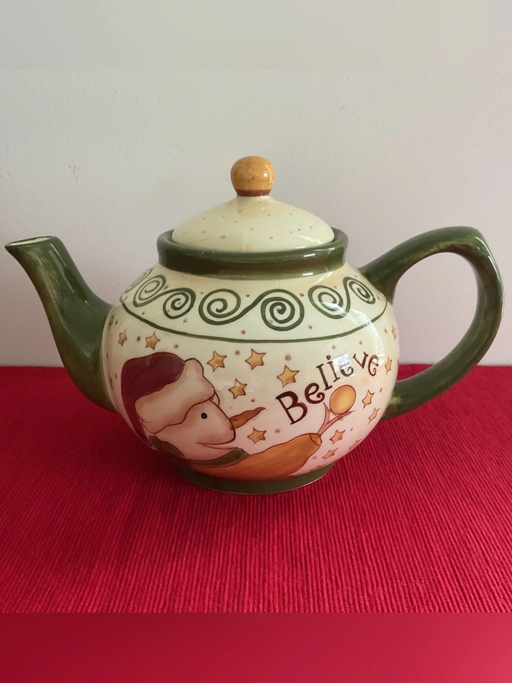 Vintage Lang Karen Hillary Crouch “Just Believe” Snowman Earthenware Teapot